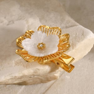 1 Piece Classic Series Retro Flower Stainless Steel  Gold Color Rhinestone Women's Hair Clips h5 Picture3